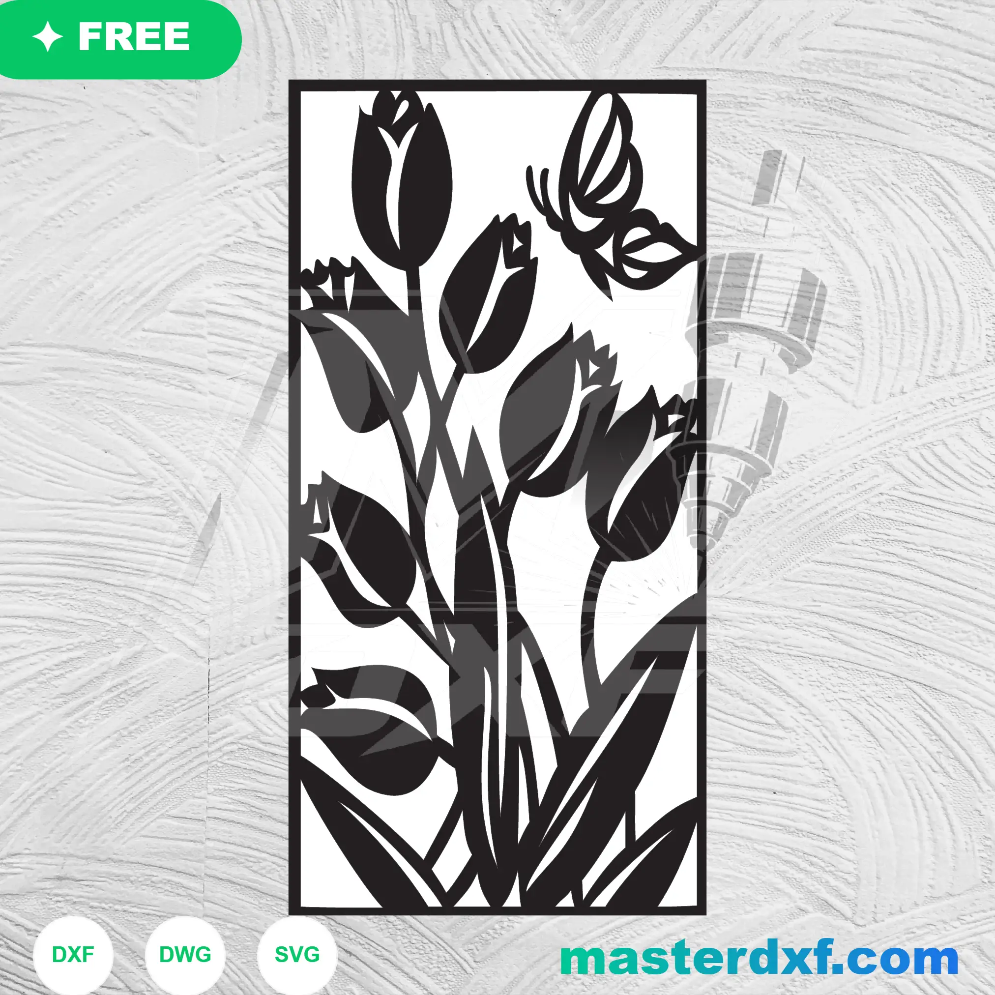 Artistic Tulip Flower and Butterfly Silhouette Vector for CNC Art DXF File